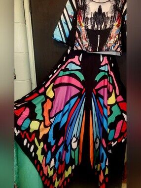 Festival Fun- Clover Canyon Crop Top And Butterfly Print Wrap/Cape SET
